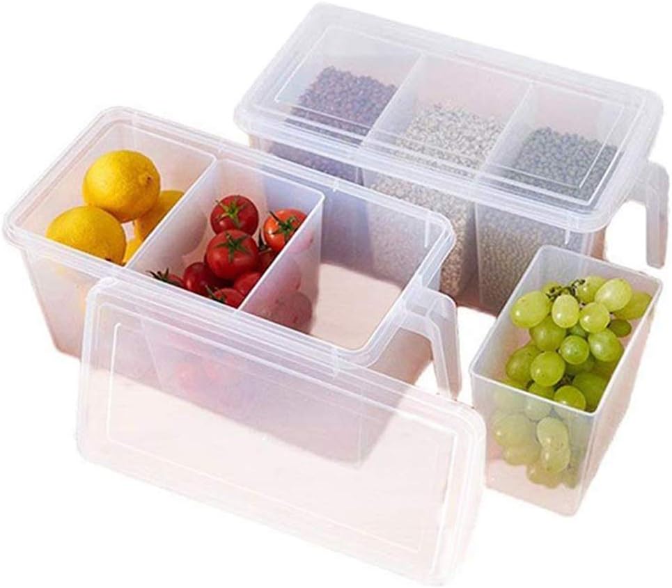 SIBY Plastic 3 Part Refrigerator Multipurpose Storage Fruit/Vegetable Basket with Lid with Handle (Transparent)