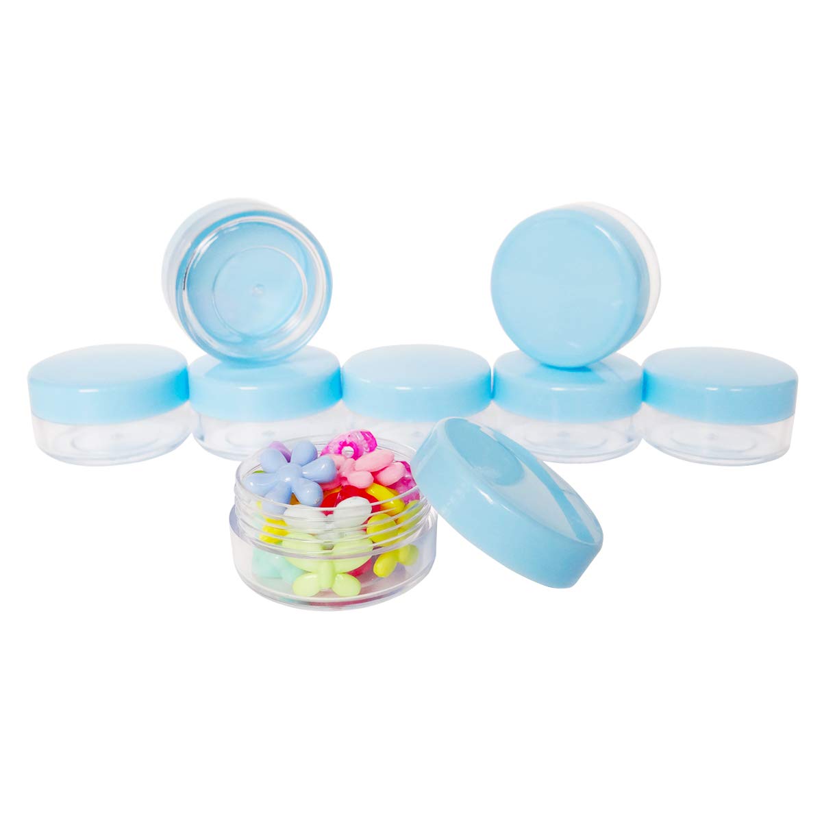 Wopanxye 12pack 10ml Makeup Sample Jars, BPA Free, Small Empty Cosmetic Container, Plastic Round Pot Blue Screw-up Cap Lid - Image 3