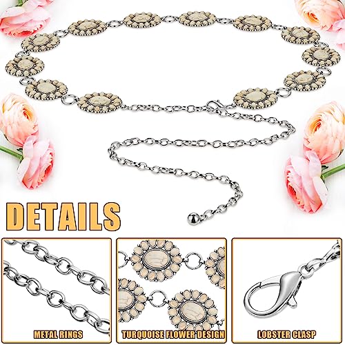 Sasylvia White Turquoise Concho Chain Belt Metal Western Waist Belts for Women Boho Turquoise Drop Earrings2