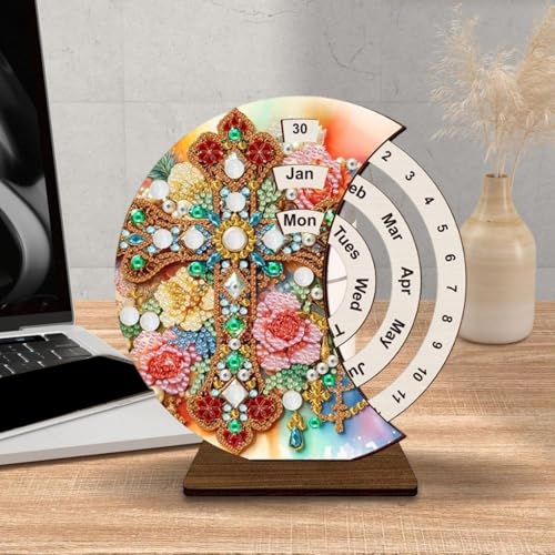 Calendario de madera 3D perpetuo artesanal con cristales para mesa 3