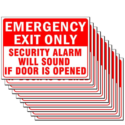 Emergency Exit Only Security Alarm Will Sound 10 Pack Decal Sticker 10 x 7 Inch Self Adhesive 5 Mil Vinyl Laminated for Ultimate Protection Durability Self Adhesive Decal UV Protected Weather (B)