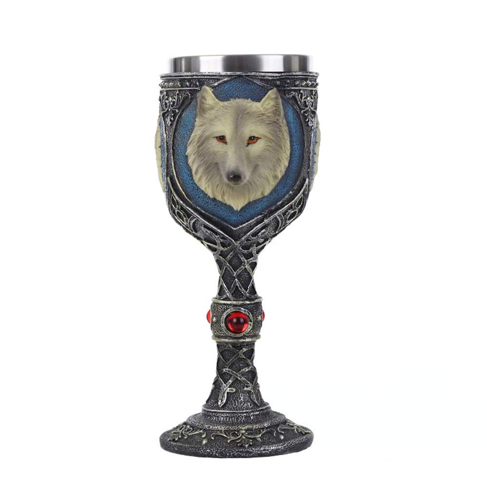 Voanzo Silver Resin Metal Wolf Skull Goblet Retro Gothic Cocktail Cup Wolf Whiskey Cup For Party Bar Drinkware