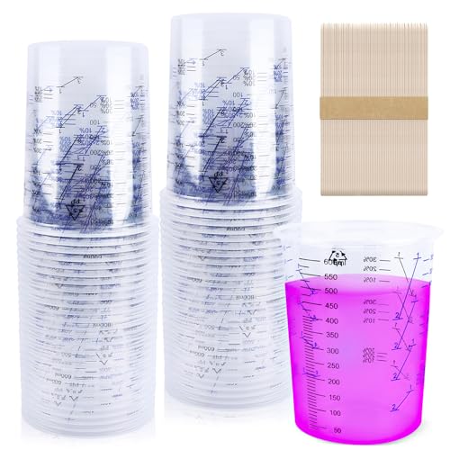 Mischbecher Lack 50STK 600ml Lackmischbecher Einweg Farbmischbecher mit Skala Mischbecher Epoxidharz Farbbecher mit Mischskala für Kunstprojekte Harz Farbe und Pigmente zum Mischen und Abmessen