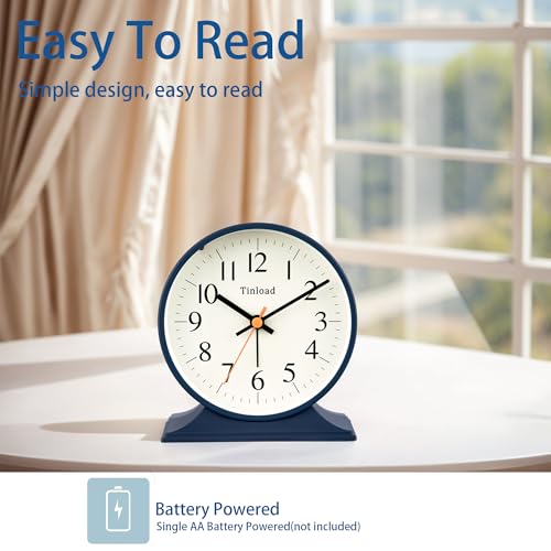 Image of 4.5 inchRetro Analog Alarm Clock,Vintage decor , Super Silent Non Ticking Small Clock with Manual Light, Snooze, Battery Operated, for Bedroom, Living Room, Office,Nightstand, Bedside, Desk ,Table(Blue)