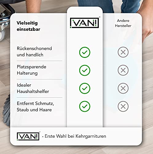 Vani Kehrgarnitur mit langem Stiel, Besen & Kehr-Schaufel - Kehr-Set mit Gummilippe & Softgriffen - Entfernt Schmutz, Staub & Krümel - Silber Grau – Bild 5
