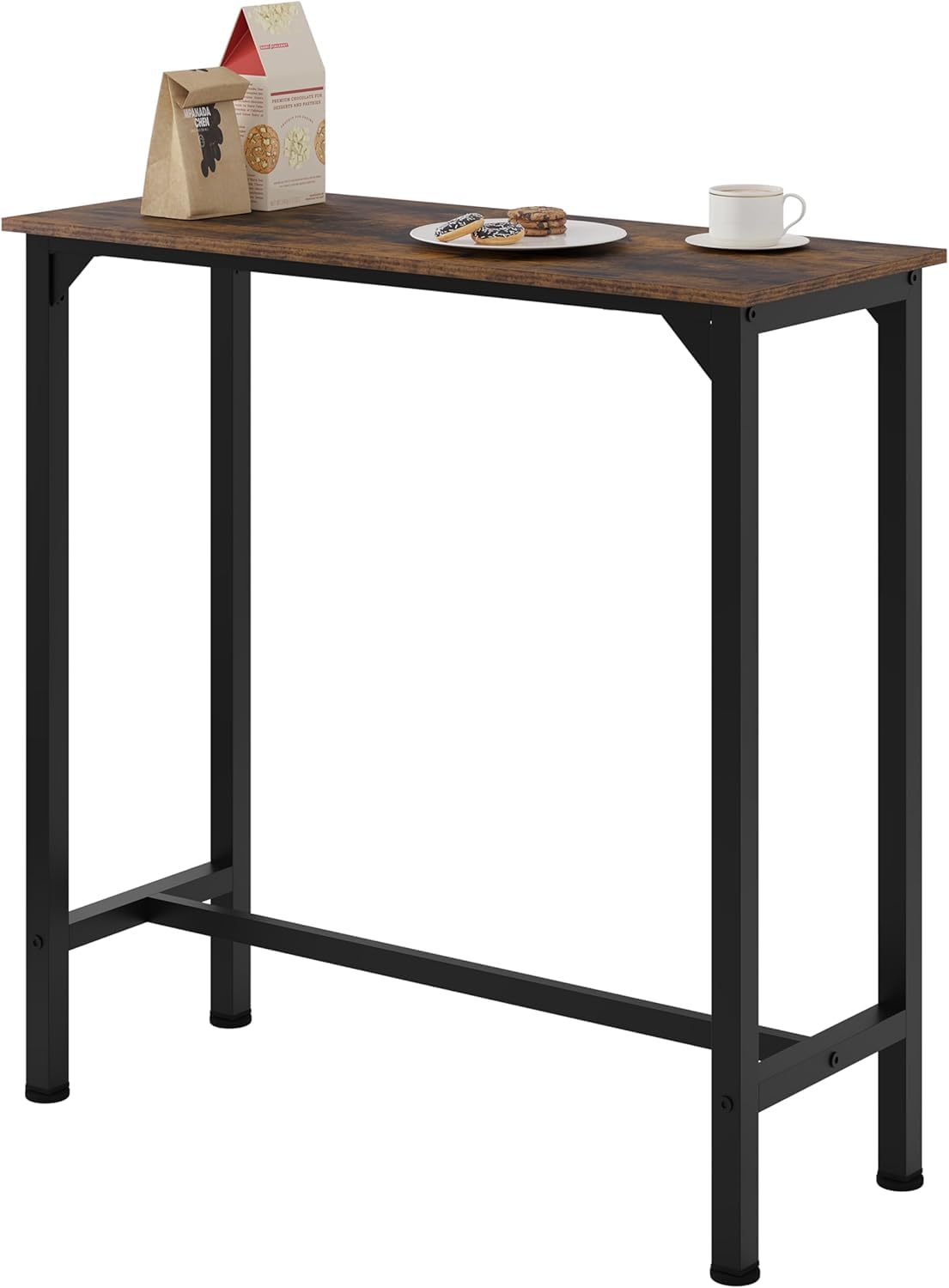 EUGAD Tavolo da Bar Salvaspazio, Tavolo Alto da Cucina Stretto, bancone bar in Legno & Metallo per Home Bar Cucina, 100 x 40 x 100 cm, Rustico + Nero