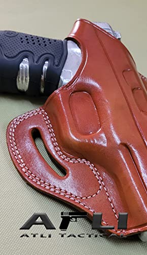 Leather Gun Holster - Owb Pancake Holster - Handmade Handgun Belt Holder - For Glock 17 19 Canik Tp9 S&W M&P Beretta Apx Sig Sauer Springfield Walther Taurus H&K - Right Hand Premium Firearm Case #TOP5