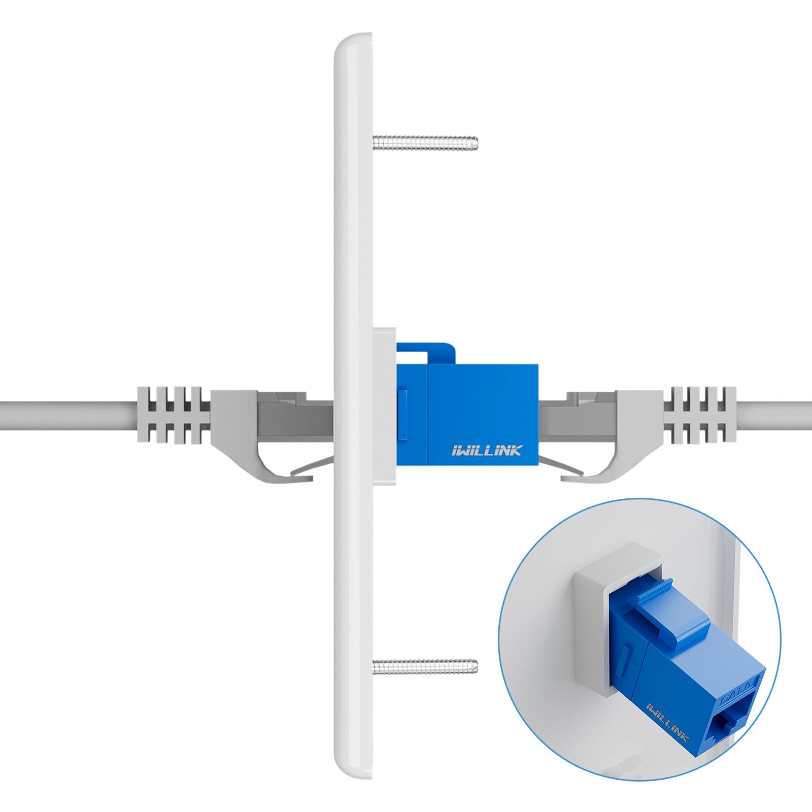 iwillink Lot de 10 plaques murales Ethernet, 1 port Keystone Jack avec coupleur RJ45 Keystone, plaque murale Cat6 femelle vers femelle, bleu