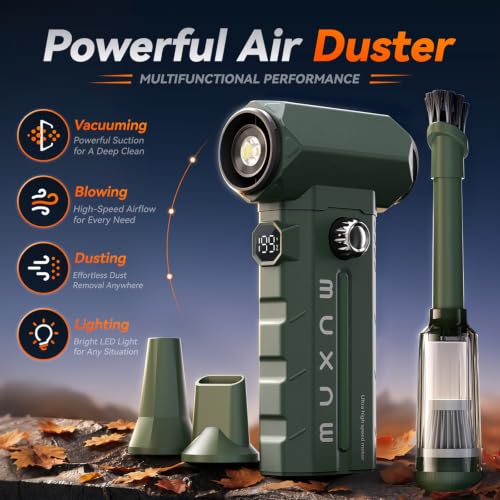 MUXNW Electric Air Duster & Vacuum 2-in-1, 130000RPM Cordless Rechargeable Compressed Air Duster with 100-Speed Display, 8000mAh Battery, USB-C Fast Charging for PC, Home, Car Interior (Green) by MUXNW - Used condition - Image 2