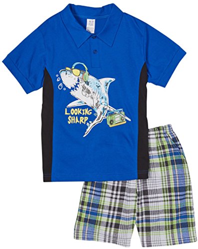 Image of ToBeInStyle Boys' 2-Piece Graphic Top & Plaid Shorts Outfit Set - Polo or V-Neck Tee