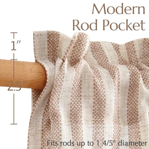 jinchan Striped Linen Kitchen Curtains 36 Inches Length Tier Curtains Farmhouse Modern Cafe Style Small Window Treatments Airy Light Filtering Rod Pocket for Living Room Bathroom 2 Panels Tan by jinchan - Image 7