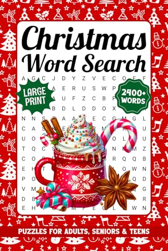 Christmas Word Search For Adults Large Print: 2400+ Words, Winter Themed Word Find Puzzles...