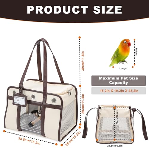 Sanmoncare Bird Carrier, Sophisticated Cockatiel Travel Bag with Stand, Lightweight and Portable Travel Cage for Parrot, Bird Travel Carrier, White - Image 4