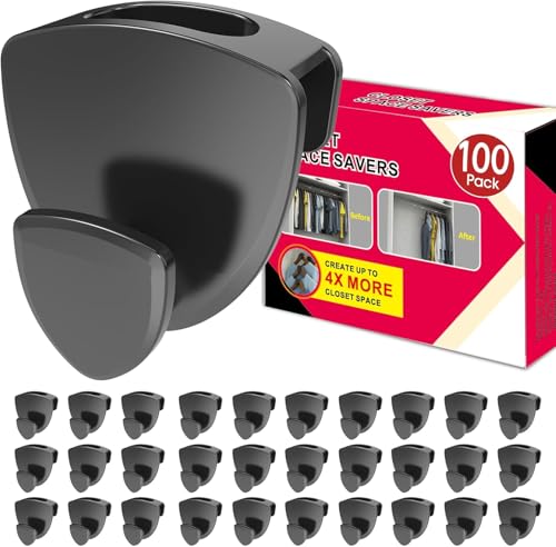 Kleiderbügel Platzsparend 100 Stück - Schwerlast Organizer bis 20KG | Stabile platzsparende Kleiderbügel zur Kleider-Aufbewahrung | Schwarz