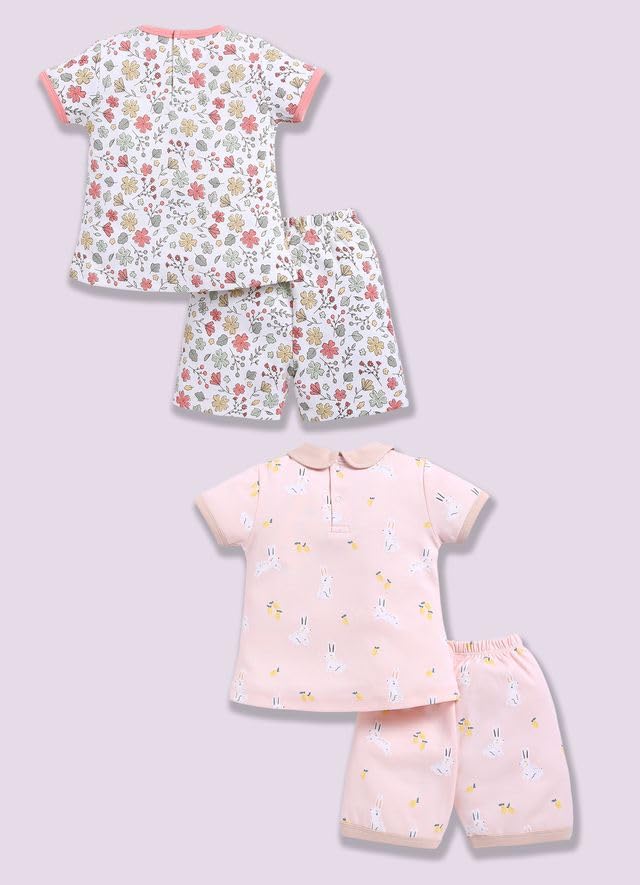 Image of BABY GO Baby Boys & Baby Girls Clothing Set | Summer Co-Ord Set for Baby | Printed 100% Cotton Half Sleeve T-Shirt & Shorts Combo | Soft Cotton Casual Wear Outfit for Infants & Toddlers Pack of 2