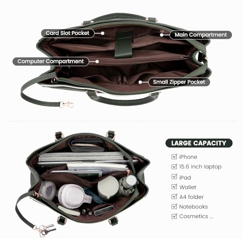Image of Laptop Tote Bag for Women 15.6 Inch Waterproof Leather Computer Laptop Bag Women Business Office Work Bag Briefcase Large Travel Handbag Shoulder Bag