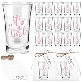 Pickmesh 25 Sets Baby Shower Favors Boy Girl Theme Party Gift Include Acrylic Clear Shot Glasses Thank You Tag Organza Bag Twine for Baby Shower Tea Party Gender Reveal (It's A Girl,Pink)
