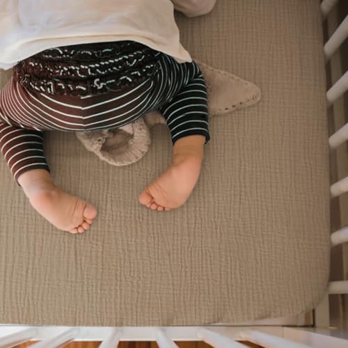 Image of lulumoon Mini Crib Sheets Muslin: Soft Cotton Fitted Mini Crib Mattress Sheets for Boys and Girls 2Pack