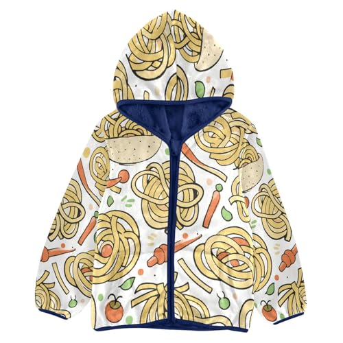 Noodle Pattern with Vegetables Toddler Fleece Jacket Girl Boys Hooded Fleece Jacket Coat Warm Outwear Zip-up 3-10T