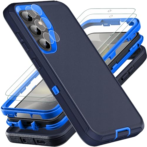 YKHJKLEC for Samsung Galaxy S24 Case, with 2Pcs [Self Healing Flexible TPU Screen Protector & Camera Lens Protector] Military Grade 3 in 1 Heavy Duty Case for S24 (Navy Blue)