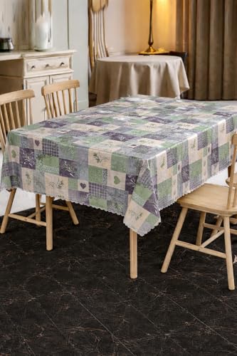 Image of Dakshya Industries PVC Waterproof Table Cover 6 Seater 54x78 Inch - Washable Oil & Stain Resistant Dining Table Cover (Gold Grey)