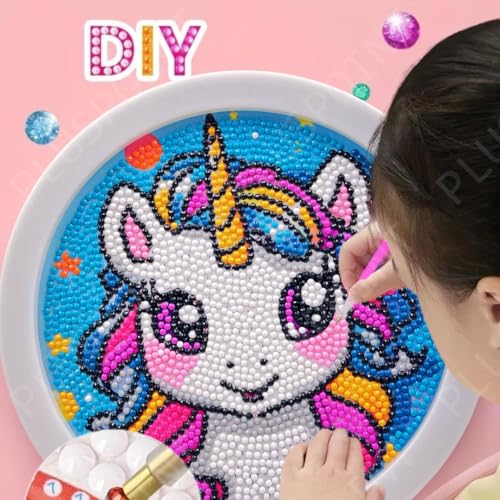 Image of PLUSPOINT 5D Diamond Gem Kits for Kids with Frame Diamond Arts and Crafts for Kids Ages 6 8 10 12 Gem Art Painting Kit Unicorn Crafts Unicorn Diamond Painting Kits for Girls