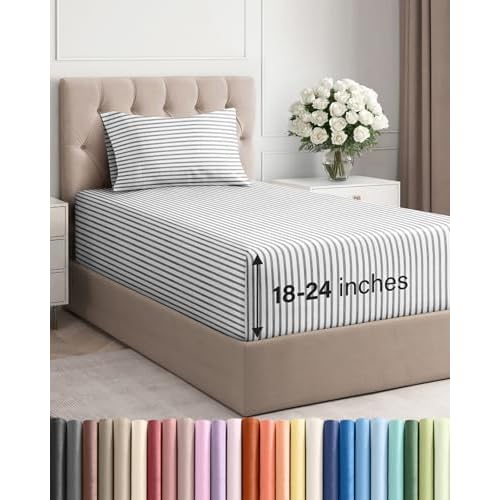Extra Deep Twin Sheet Set - 3 Piece Breathable & Cooling Bed Sheets - Easily Fits 18 to 24 inch Mattress - Ultra Soft, Wrinkle & Fade Free w/ Extra Deep Pockets - Hotel Luxury Bedding - Grey