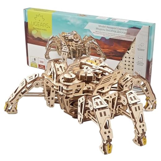UGEARS Hexapod Explorer Puzzle 3D - Regalo per la Festa del Papà Kit Modello Robot Ragno Meccanico per Adulti con Potente Motore a Molla - Puzzle 3D in Legno per Adulti - Puzzle 3D Kit Robot