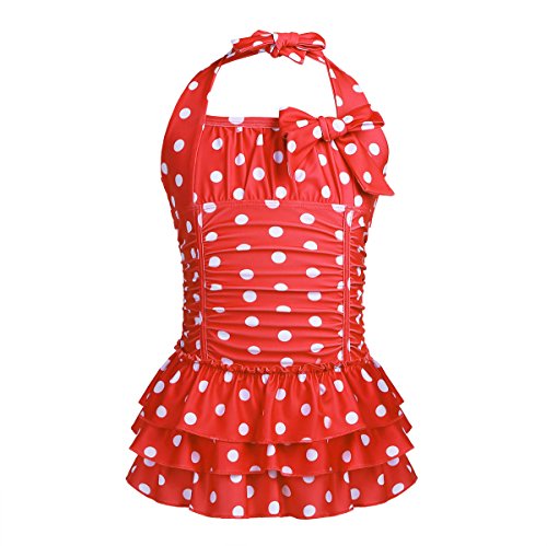 Msemis Little/Big Girls One Piece Adjustable Polka Dot Bathing Suit Ruffle Skirted Swimwear Swim Dress Red 13-14 #TOP30