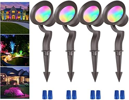 LEONLITE RGB LED Wall Wash Lighting, 12W(120W Eqv.), Low Voltage Landscape Spotlights Outdoor, 7 Color Changing, Landscape Tree Uplights, ETL Listed, 12-24V AC/DC, Aluminum, IP65 Waterproof, Pack of 4