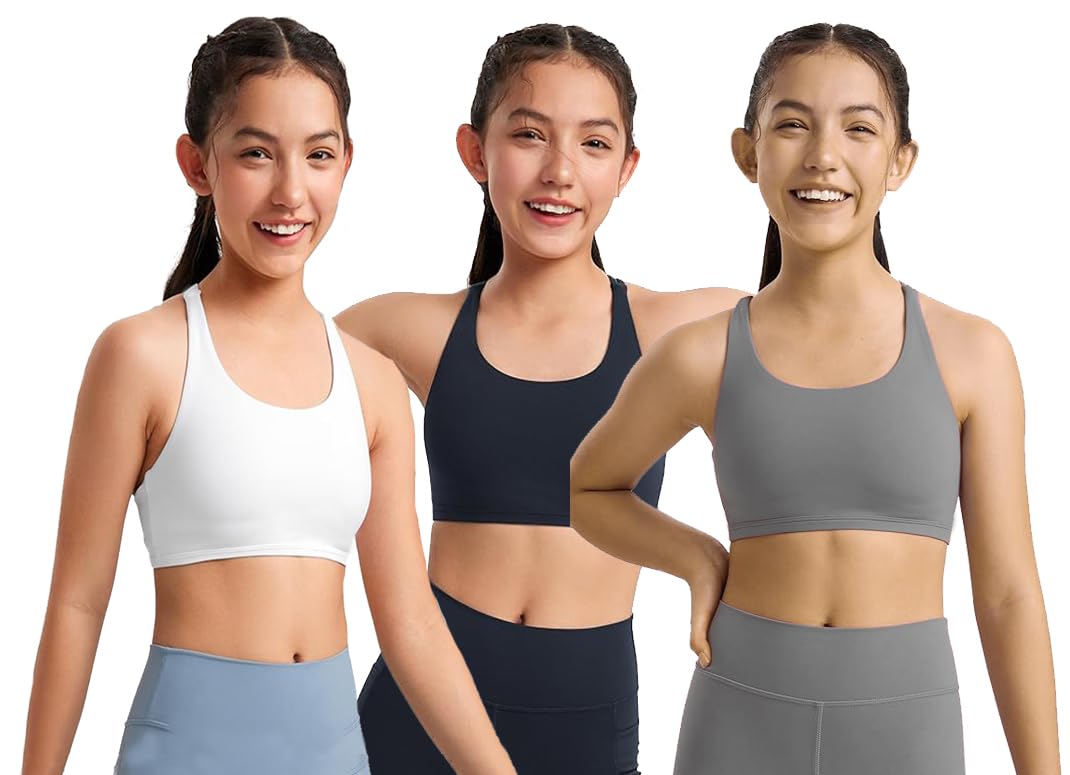 Pack 3 Sports Bra for Women & Girls, Cotton Non-Padded Full Coverage Beginners Activewear Training Bra for Teenager Kids Bra-picture-28