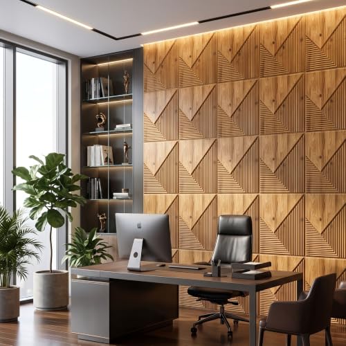 Image of Kayra Decor 3D PVC Wall Panels for Bedroom & Living Room | Plaina Design | Beech Wood Color | 19.7 x 19.7 Inch | Pack of 40 | 107.6 Sq Ft
