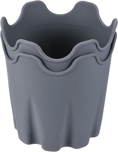 PATIKIL Maceta de silicona de 4 pulgadas, paquete de 2 macetas redondas decorativas para jardinería interior y exterior, color gris