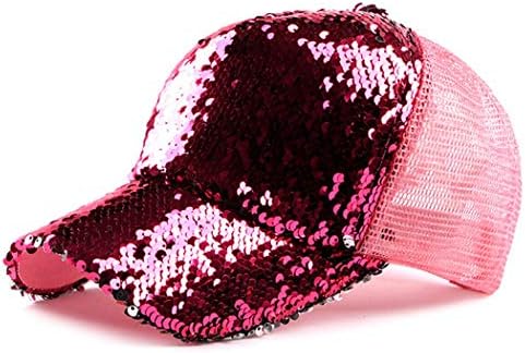 Sequin Hat,Baseball Hat Reversible Magic Sequin Adjustable Baseball Cap for Womens 56-58cm / 22"-23" (Hot Pink)