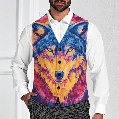 Tie Dye Pattern of Wolf Men's Suit Vest Slim Fit V-Ncek Waistcoat Business Casual Vest2