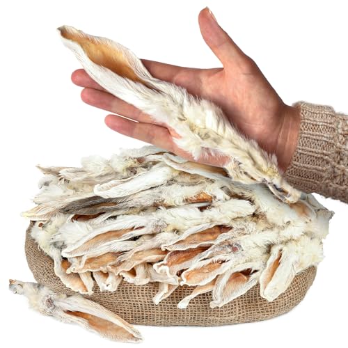 Rabbit Ears with Fur Dog Treats (50 pcs)| All-Natural Hypoallergenic Dehydrated Chews | Supports Dental Hygiene & Digestion | Ideal for Small Medium & Large Dogs