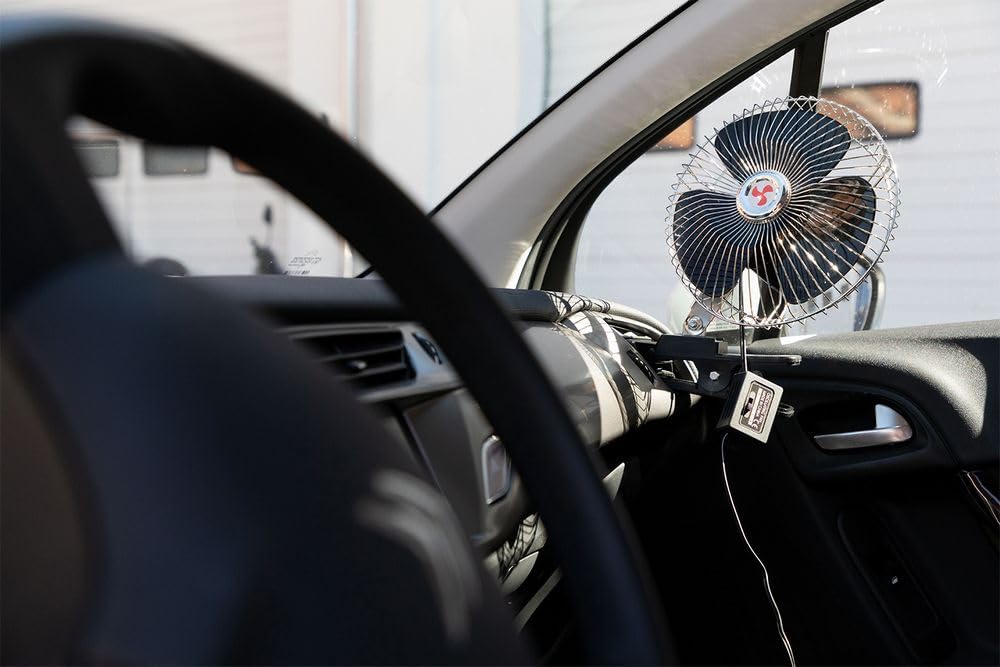 Start Ventilatore Libeccio con Griglia Cromata - 12V e 16W - 2 funzioni, Potente e Silenzioso, 20cm, Nero
