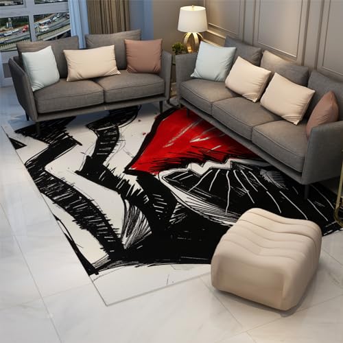 Tapis rouge amour cœur forme graffiti abstrait noir et blanc
