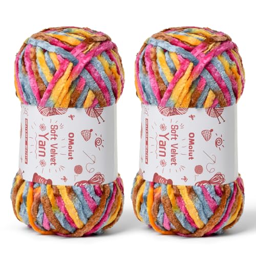 Image of 2x100g Fluffy Velvet Chenille Yarn for Crocheting and Knitting, 80m (87.5yd) Baby Yarn for Crocheting Soft, Crochet Chunky Yarns Amigurumi Yarns (2 Sunrise)