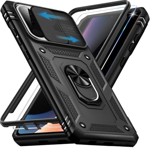 Giyer Panzerhülle für Samsung Galaxy A17 Hülle mit Schutzfolie, Handyhülle A17 4G/5G Case mit Kameraschutz 360° Metall Ring Ständer, Stoßfest Schutzhülle für Samsung A17 5G Cover T