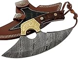 Damascus Steel alaskan Ulu Knife - Fixed Blade knife for Chopping Boning Slicing Cutting ,Solid Burl Rose Wood Handle with Leather Sheath.SM145