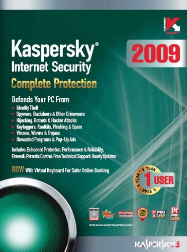 Kaspersky Lab Internet Security 2009, 1 Desktop, 1 year Subscription (PC)   Seguridad y antivirus (1 Desktop, 1 year Subscription (PC), Caja, 1 usuario(s), 1 Año(s), ENG, Win, 50 MB)