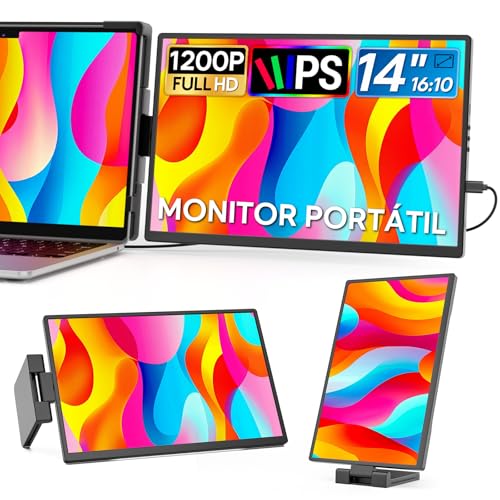 Dopesplay Monitor Portátil, 14' 1200P FHD IPS Extensor de Pantalla para Portátil, Plug and Play con HDMI/USB-A/USB-C, Monitor Portátil para Portátil Funciona con Mac, Windows, Chrome, Android, Dex