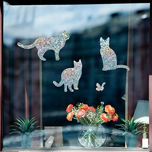 Gorgecraft 29Pcs Cat Window Clings Rainbow Window Glass Decals For Birds Strike Non Adhesive Vinyl Film Home Decorations Sliding Doors #TOP5