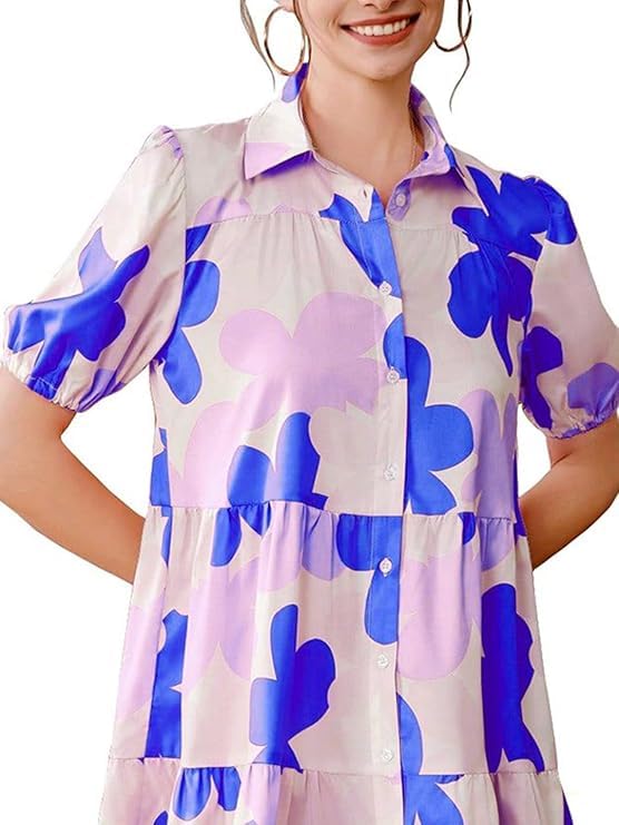 Image of Women's Fit and Flared Shirt Midi Dress with Collar Neck & Short Sleeves - Rayon Casual Dress