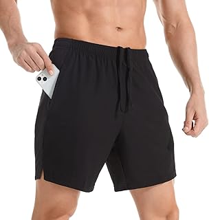 Men's 7" Athletic Running Shorts Lightweight Quick Dry Gym Workout Shorts with Zipper Pockets