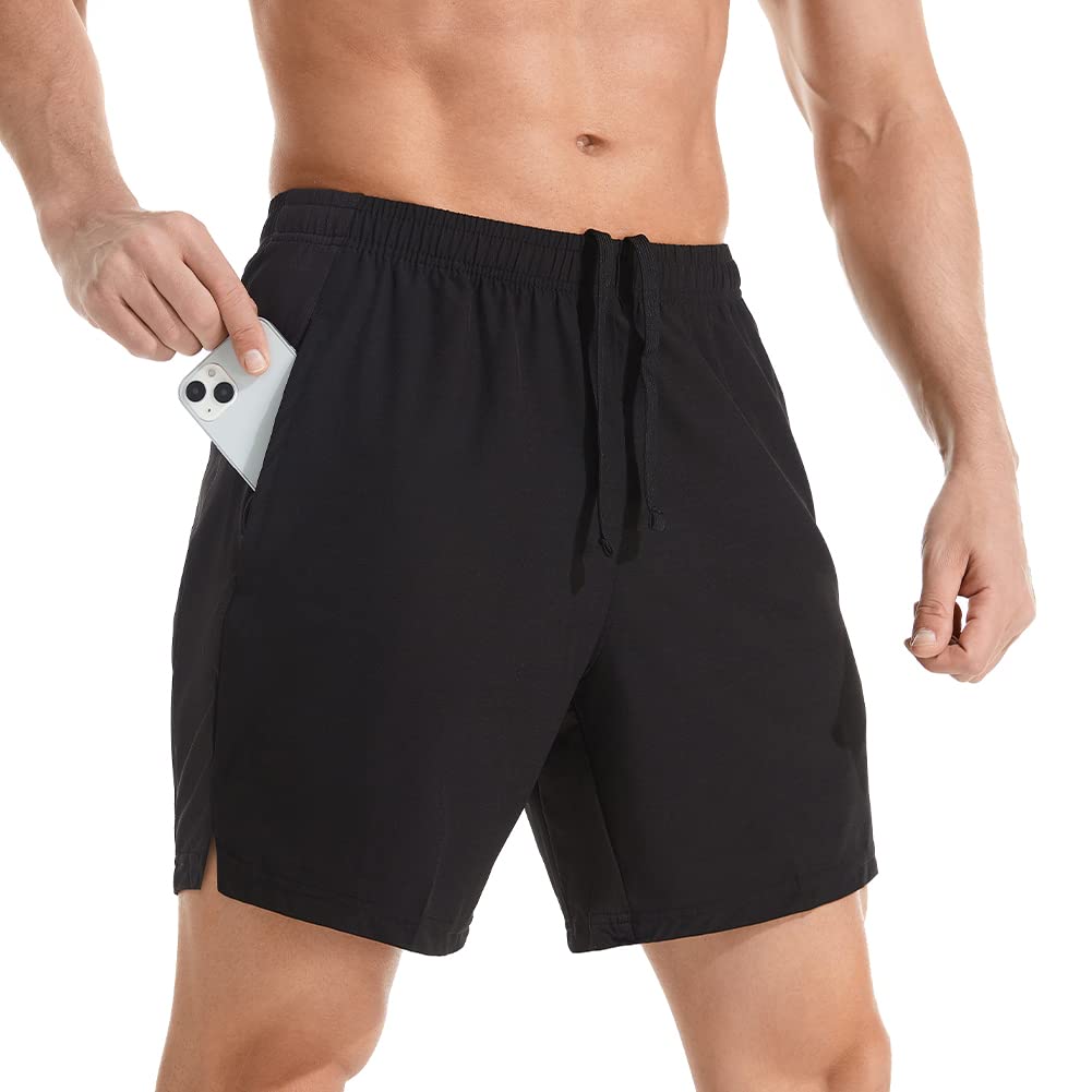 Mens 7 Athletic Running Shorts Lightweight Quick Dry Gym Workout Shorts with Zipper Pockets