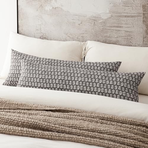 Image of Foindtower Set of 2 Decorative Vintage Long Lumbar Throw Pillow Covers Neutral Modern Farmhouse Cushion Covers Floral Home Decor for Sofa Couch Chair Bedroom Living Room,14x36 Inch,Rustic Gray