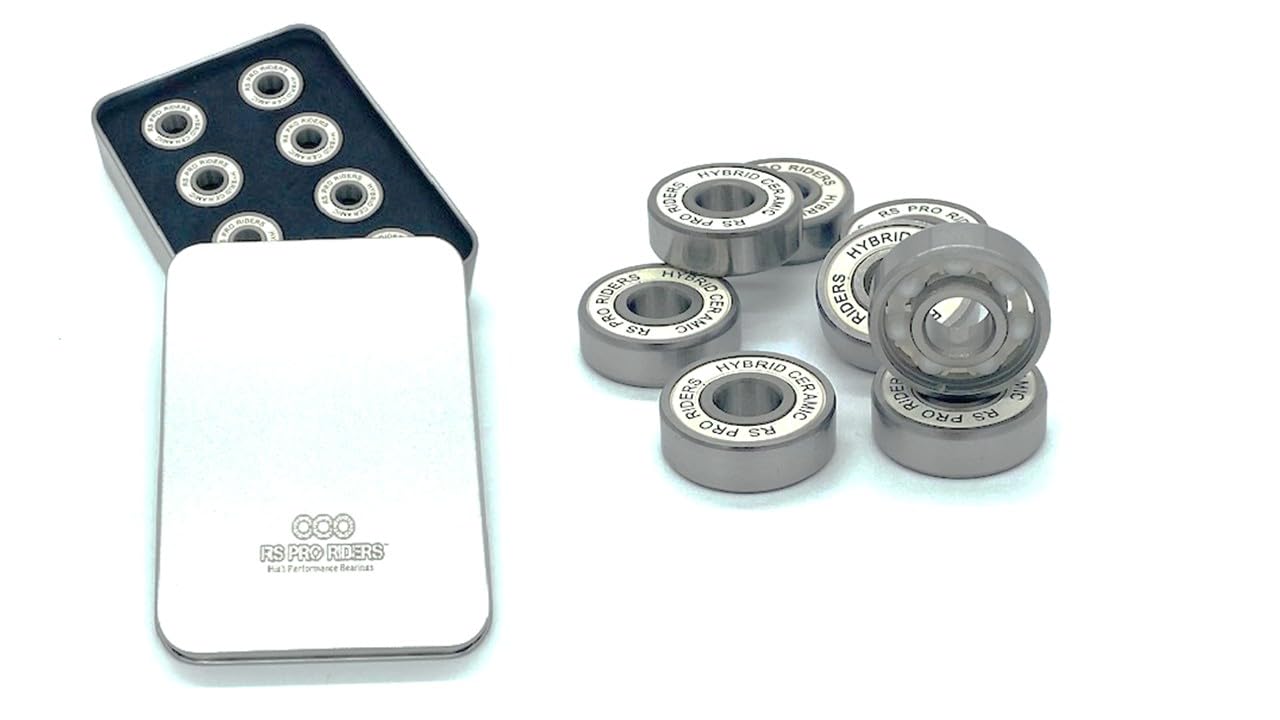 RSProRiders - 8 Pieces of Hybrid Ceramic 608 RS High Performance Bearings and Presentation Tin for Skateboard Trucks Scooters Wheel Roller Skate
