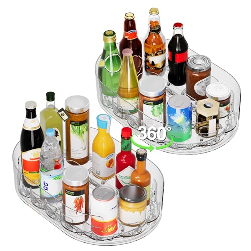 360° Rotating Lazy Susan for Refrigerator, 13.5''x8.5'' Clear Lazy Susan Turntable for Refrigerator Organizers and Stora - Detailed View